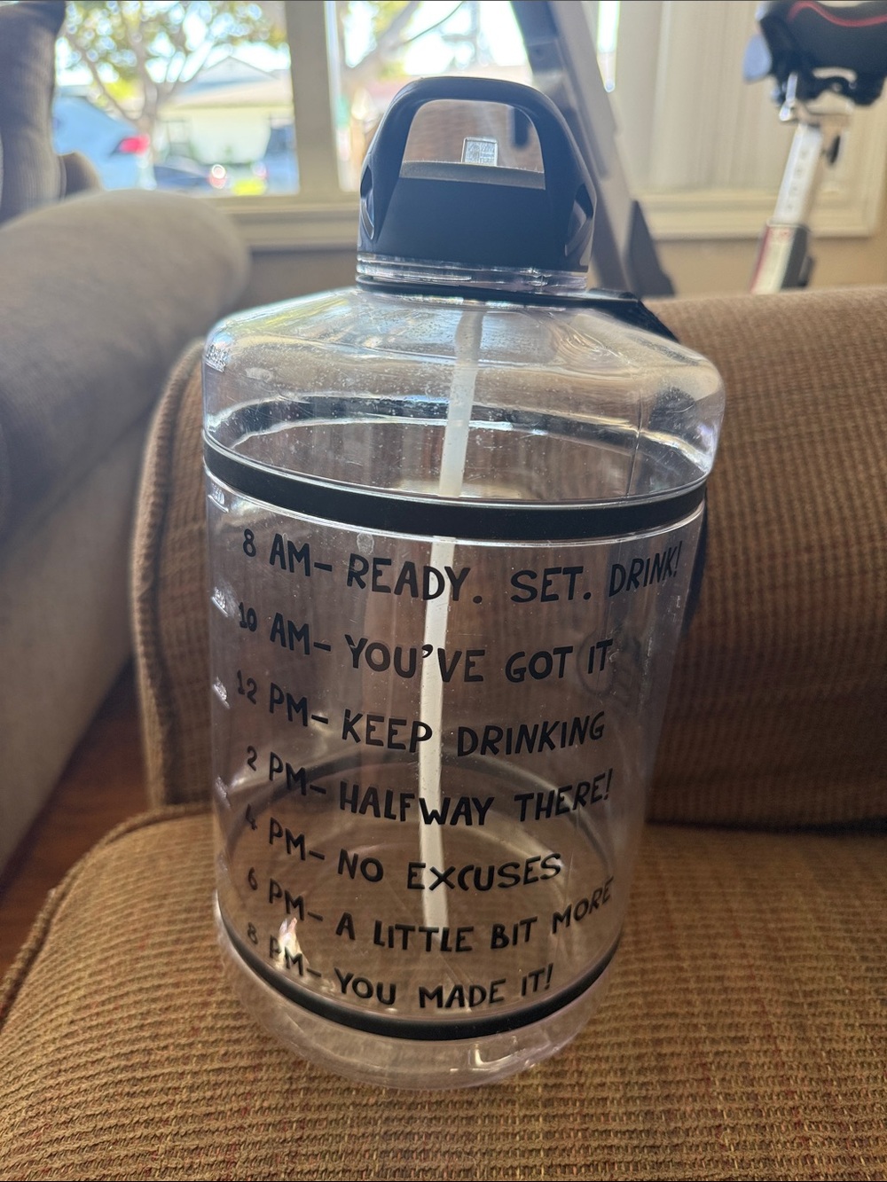 Motivational Time-Mark Water Bottle - Clear with Black Accents